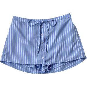 image:imageFloerns Womens Striped Button Mini Skort Drawstring Elastic Waist Cute Skirt ShortsBlue and White