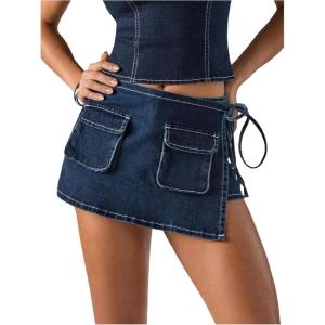 image:imageFloerns Womens Summer Denim Skorts Drop Waisted Tie Side Mini Cargo Skirt ShortsBlue