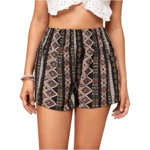 image:imageFloerns Womens Summer Tribal Print Elastic Waist Beach ShortsBlack Tribal