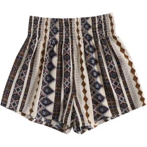 image:imageFloerns Womens Summer Tribal Print Elastic Waist Beach ShortsBrown Multi
