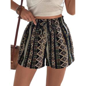 image:imageFloerns Womens Summer Tribal Print Elastic Waist Beach ShortsGreen Boho