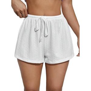 image:imageFloerns Womens Textured Drawstring Waist Wide Leg Shorts Summer Casual Loose ShortsWhite