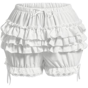 image:imageFloerns Womens Y2K Bloomer Shorts Elastic Waist Lace Ruffle Layered Kawaii Cute Mini ShortsWhite