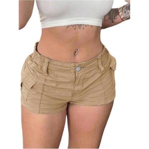 image:imageFloerns Womens Y2k Elastic Waist Cargo Shorts Straight Leg Streetwear Mini ShortsApricot