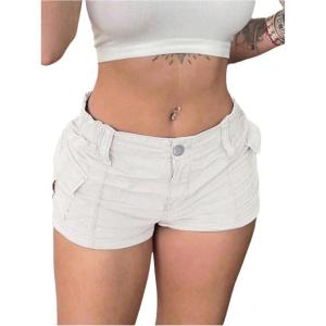 image:imageFloerns Womens Y2k Elastic Waist Cargo Shorts Straight Leg Streetwear Mini ShortsWhite