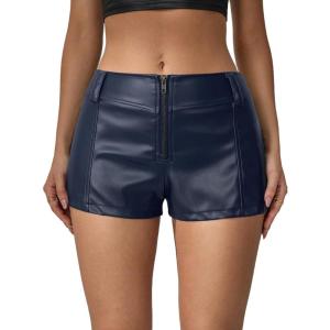 image:imageFloerns Womens Y2k Mini Shorts Zip Up Low Waist PU Leather Music Festival Hot PantsDark Blue