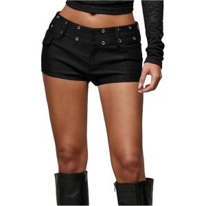 image:imageFloerns Womens Y2k Straight Leg Shorts Low Rise Going Out Skinny Mini ShortsBlack