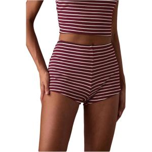 image:imageFloerns Womens Y2k Striped Mini Shorts Straight Leg Skinny Ribbed Short PantsMaroon