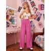 image:imageFloerns Womens Casual High Waisted Pleated Wide Leg Palazzo Pants TrousersA Hot Pink