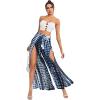 image:imageFloerns Womens Ditsy Floral Tie Front Wide Leg Wrap Long PantsBlue and White