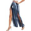 image:imageFloerns Womens Ditsy Floral Tie Front Wide Leg Wrap Long PantsBlue and White