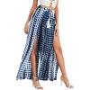image:imageFloerns Womens Ditsy Floral Tie Front Wide Leg Wrap Long PantsBlue and White