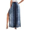 image:imageFloerns Womens Ditsy Floral Tie Front Wide Leg Wrap Long PantsBlue and White