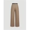 image:imageFloerns Womens Elegant Dressy Pants Mid Waist Pleated Straight Leg Office Work Trousers with BeltKhaki