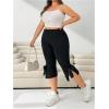 image:imageFloerns Womens Plus Size Capri Leggings High Waisted Bowknot Side Slit Yoga PantsBlack
