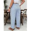 image:imageFloerns Womens Plus Size Summer Long Pants Paperbag Waist Straight Leg Boho TrousersLight Blue