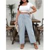 image:imageFloerns Womens Plus Size Summer Long Pants Paperbag Waist Straight Leg Boho TrousersLight Blue