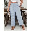 image:imageFloerns Womens Plus Size Summer Long Pants Paperbag Waist Straight Leg Boho TrousersLight Blue