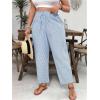 image:imageFloerns Womens Plus Size Summer Long Pants Paperbag Waist Straight Leg Boho TrousersLight Blue