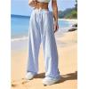 image:imageFloerns Womens Striped Elastic Waist Pants Straight Leg Casual Trousers with PocketWhite and Blue