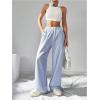 image:imageFloerns Womens Striped Elastic Waist Pants Straight Leg Casual Trousers with PocketWhite and Blue
