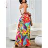 image:imageFloerns Womens Tropical Print High Elastic Waist Wide Leg Beach Palazzo PantsOrange Multi