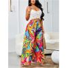 image:imageFloerns Womens Tropical Print High Elastic Waist Wide Leg Beach Palazzo PantsOrange Multi