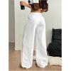 image:imageFloerns Womens Wide Leg Drawstring Baggy Pants Elastic Waist Casual Loose Trousers White Medium