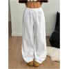 image:imageFloerns Womens Wide Leg Drawstring Baggy Pants Elastic Waist Casual Loose Trousers White Medium