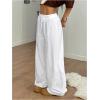 image:imageFloerns Womens Wide Leg Drawstring Baggy Pants Elastic Waist Casual Loose Trousers White Medium