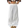 image:imageFloerns Womens Wide Leg Drawstring Baggy Pants Elastic Waist Casual Loose Trousers White Medium