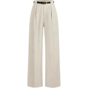 image:imageFloerns Womens Elegant Dressy Pants Mid Waist Pleated Straight Leg Office Work Trousers with BeltBeige