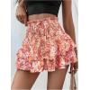 image:imageFloerns Womens Floral Tiered Ruffle Skorts Shirred Tie Front Elastic High Waisted Skirt ShortsOrange Multi
