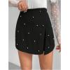 image:imageFloerns Womens Pearl Beaded Slit Skort Elastic High Waist Cocktail Party Dressy ShortsBlack
