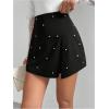 image:imageFloerns Womens Pearl Beaded Slit Skort Elastic High Waist Cocktail Party Dressy ShortsBlack