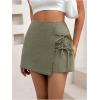 image:imageFloerns Womens Solid Wrap Front Linen Skirt Shorts Drawstring Knot Side Skort ShortsArmy Green