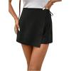 image:imageFloerns Womens Solid Wrap Front Linen Skirt Shorts Drawstring Knot Side Skort ShortsBlack