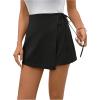 image:imageFloerns Womens Solid Wrap Front Linen Skirt Shorts Drawstring Knot Side Skort ShortsBlack