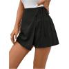 image:imageFloerns Womens Solid Wrap Front Linen Skirt Shorts Drawstring Knot Side Skort ShortsBlack