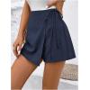 image:imageFloerns Womens Solid Wrap Front Linen Skirt Shorts Drawstring Knot Side Skort ShortsDark Blue