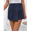 image:imageFloerns Womens Solid Wrap Front Linen Skirt Shorts Drawstring Knot Side Skort ShortsDark Blue