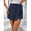 image:imageFloerns Womens Solid Wrap Front Linen Skirt Shorts Drawstring Knot Side Skort ShortsDark Blue