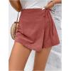 image:imageFloerns Womens Solid Wrap Front Linen Skirt Shorts Drawstring Knot Side Skort ShortsRedwood