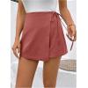 image:imageFloerns Womens Solid Wrap Front Linen Skirt Shorts Drawstring Knot Side Skort ShortsRedwood