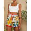 image:imageFloerns Womens Tropical Drawstring Waist Summer Shorts Straight Leg Boho ShortsBeige Multi