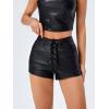 image:imageFloerns Womens Y2K Sexy High Waisted Faux Leather Shorts Drawstring Lace Up Festival Rave ShortsBlack Dull