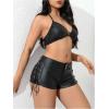image:imageFloerns Womens Y2K Sexy High Waisted Faux Leather Shorts Drawstring Lace Up Festival Rave ShortsBlack Leather