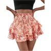 image:imageFloerns Womens Floral Tiered Ruffle Skorts Shirred Tie Front Elastic High Waisted Skirt ShortsOrange Multi