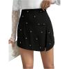 image:imageFloerns Womens Pearl Beaded Slit Skort Elastic High Waist Cocktail Party Dressy ShortsBlack
