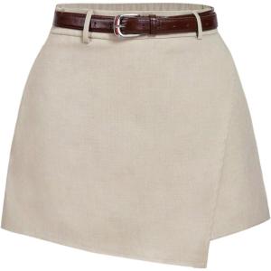 image:imageFloerns Womens Cow Print Mini Skort Wrap Asymmetric Hem Western Skirt Shorts with BeltBeige